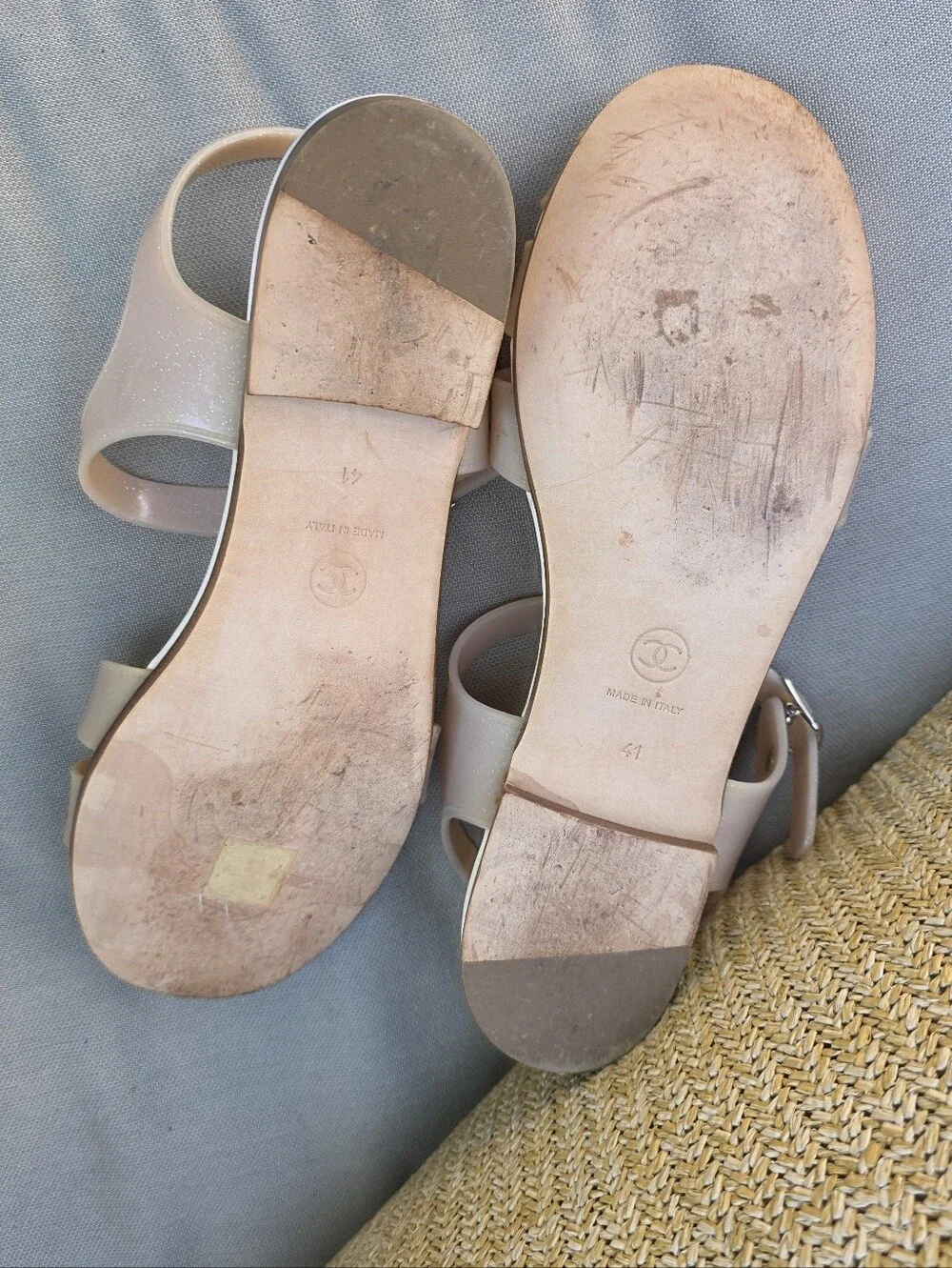 CHANEL Pink Sparkle Jelly Sandals W/Original Box, BootieSocks/Bags (Collectors)